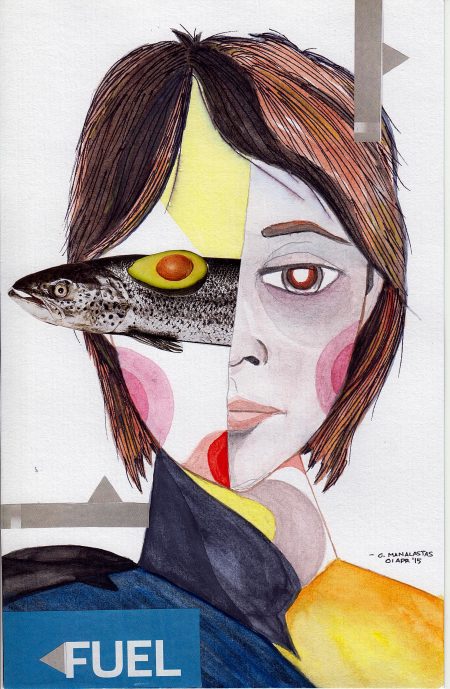 'Half Of Me' (mixed media on laid paper/watercolor + paper cutouts)